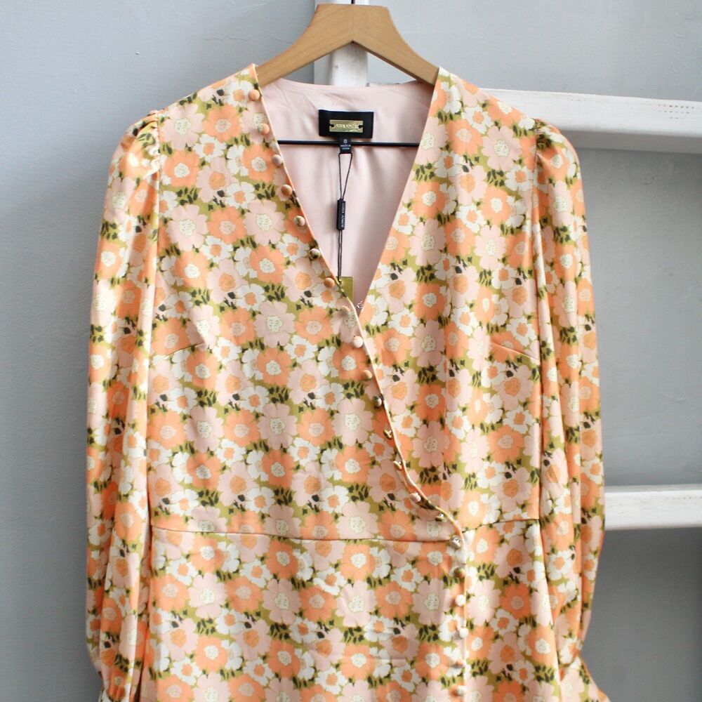 ALEXIA ADMOR Arya Button-front Wrap Dress In Summer Floral Cream Size 8 NWT - Picture 4 of 10